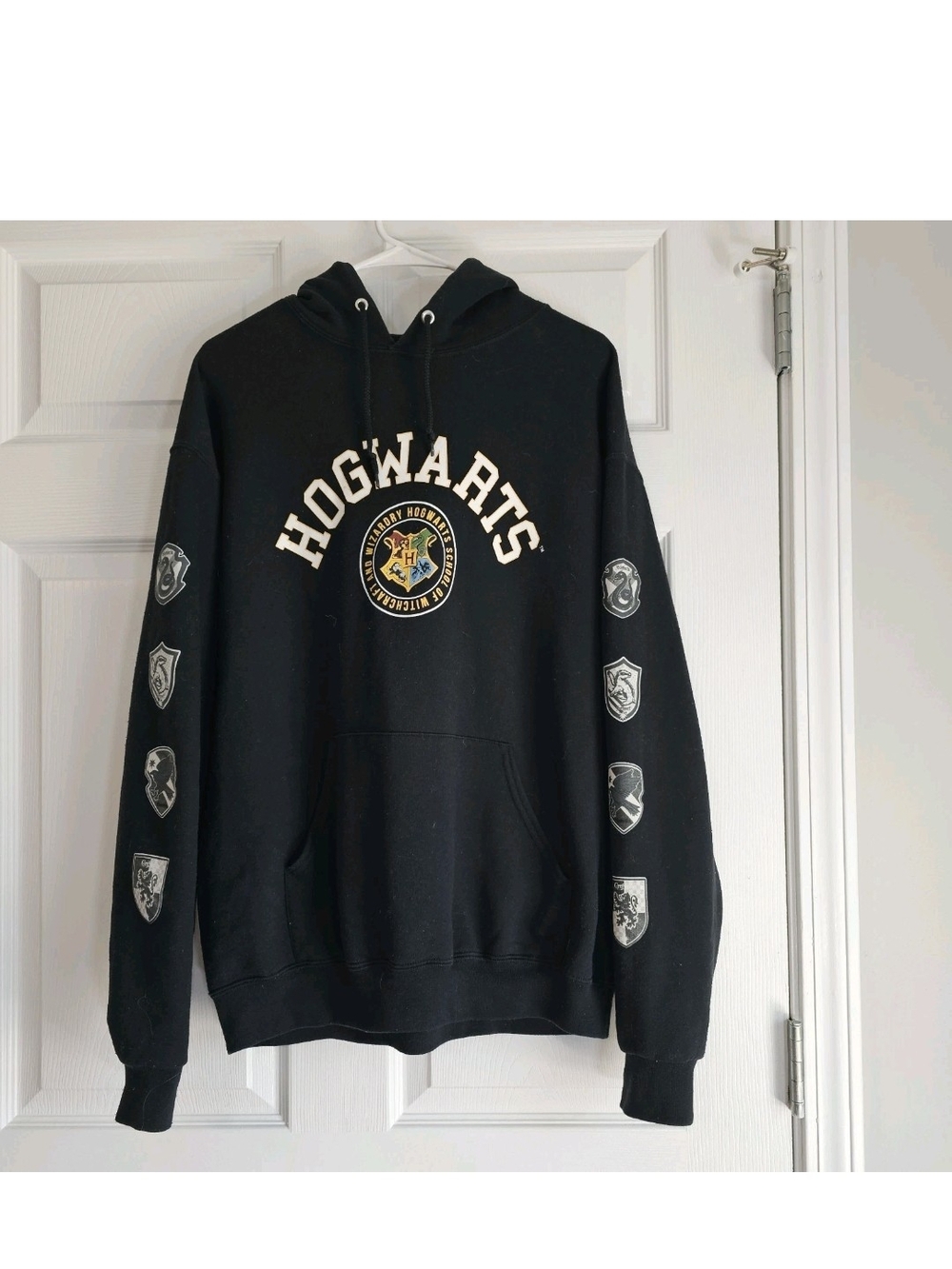 Harry Potter Hogwarts Hoodie Pullover Sweatshirt Mens Large Black Fleece Wizard